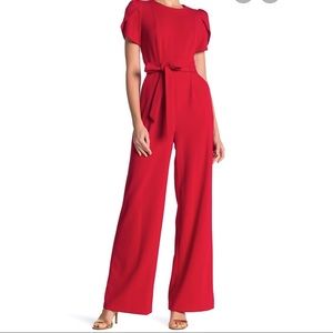 CALVIN KLEIN- Waist Tie Jumpsuit in red.